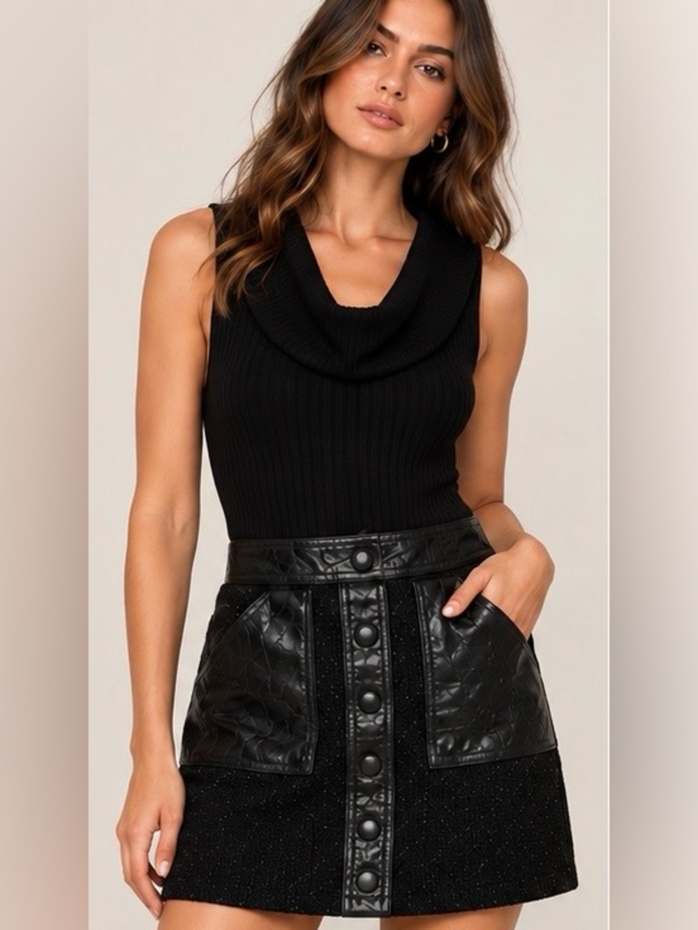 Free People Too Good Black Ribbed Cowl Neck Bodysuit